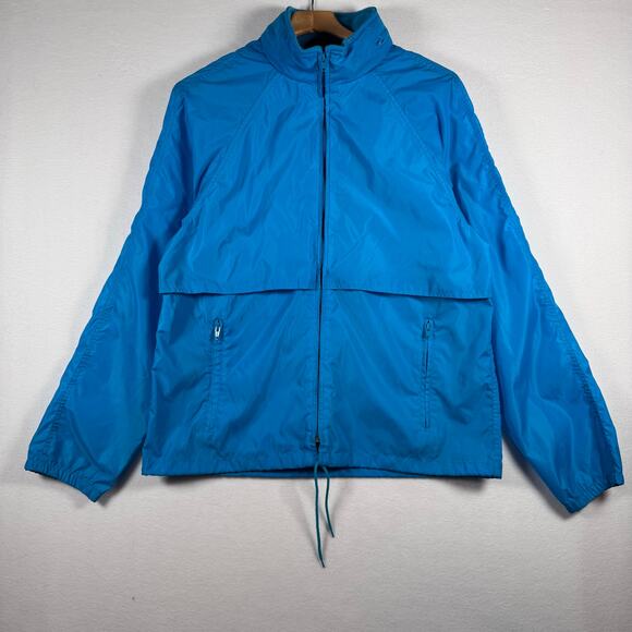 Vintage Eddie Bauer Windshell Hoodie Rain Jacket Men Medium Hiking Running Blue - Picture 1 of 9